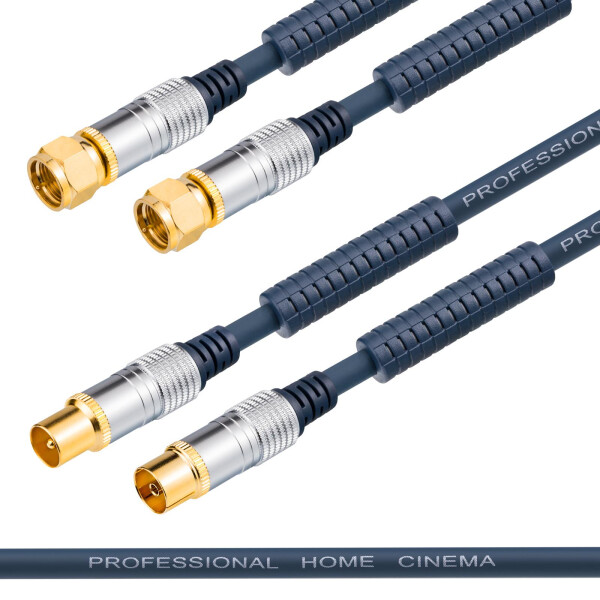 1 m - 20 m Home Cinema F-Anschlusskabel mit 2x Ferritkern oder IEC-Anschlusskabel mit 2x Ferritkern SCHWARZ