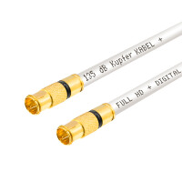 0,5 m SAT Anschluss Kabel mit 2 x vergoldeten Vollmetall F-Schnellstecker Quickfix WEISS