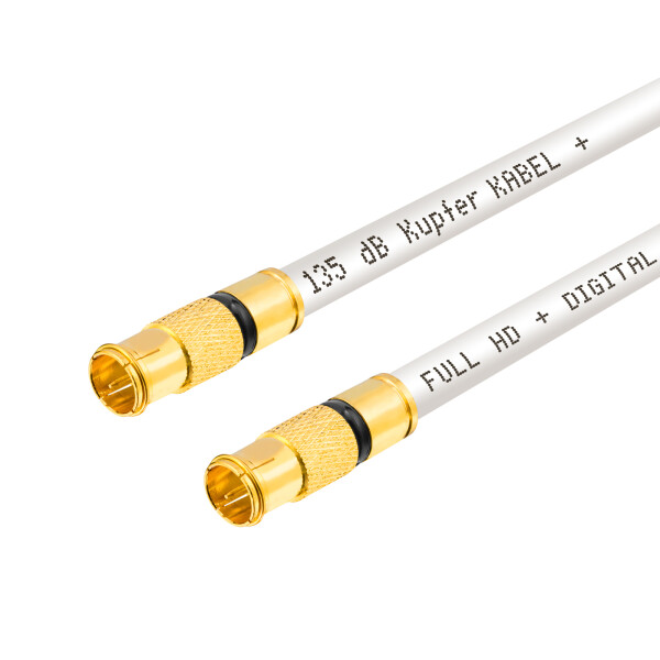 1m SAT connection cable with 2 x gold plated full metal F-quickfix plug WHITE