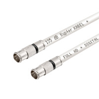 2 m SAT connection cable with 2 x nickel-plated full metal F-quick-fit plug Quickfix WHITE