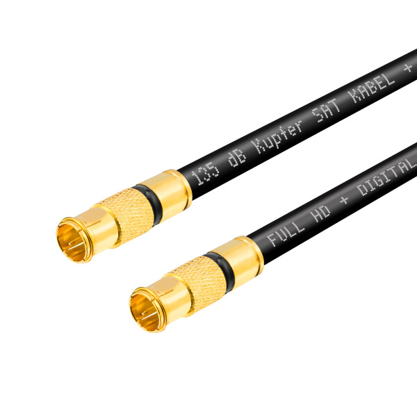 10m SAT connection cable with 2 x gold-plated full metal F-connector Quickfix BLACK
