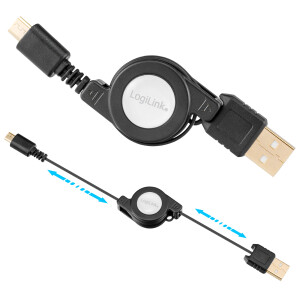 USB 2.0 Ladekabel A Stecker auf Micro USB Stecker aufrollbar bis max. 0,75 m