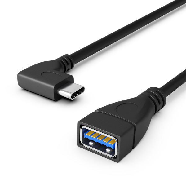 USB A 2.0 mannelijk - USB A 2.0 vrouwelijk adapter (90° gehoekt