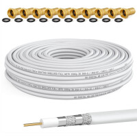 20m coaxial cable HQ 135 dB 4-fold shielded steel copper white + 10 F-plugs
