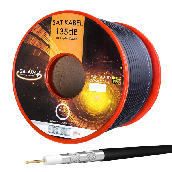 25m Galaxy coaxial cable 135dB 5-fold pure copper black
