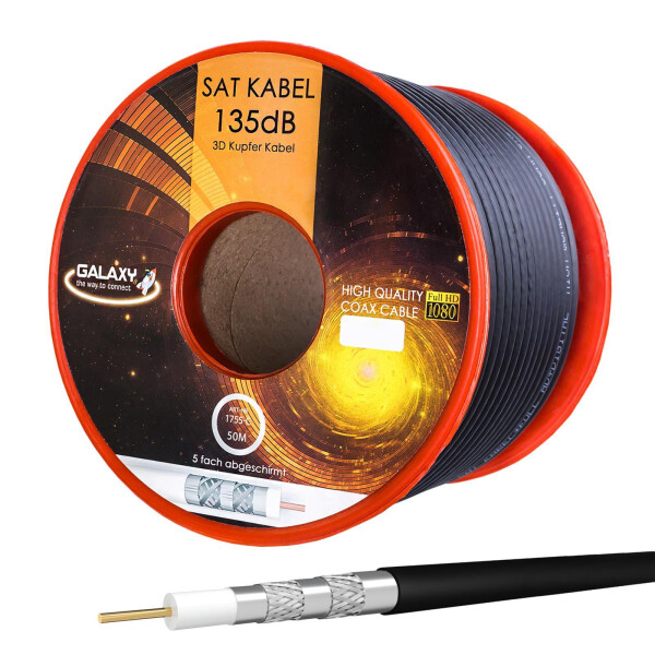 50m Galaxy coaxial cable 135dB 5-fold pure copper black