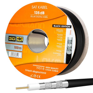 100m coaxial cable 135dB 5-fold steel copper black