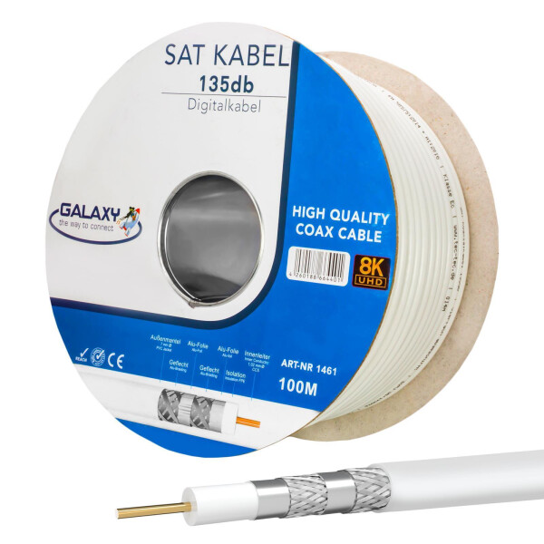 100m Coaxial cable Galaxy 135 dB 4-fold shielded steel copper