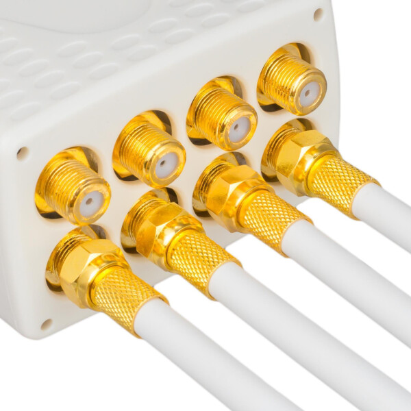 Weiß, 10m 10 vergoldete F-Stecker Redstar24 10m Koaxial SAT Kabel 135dB Digital Antennenkabel 5-Fach geschirmt für Ultra HD 4K DVB-S / S2 DVB-C/C2 und DVB-T BK Anlagen Koaxialkabel Weiß inkl 