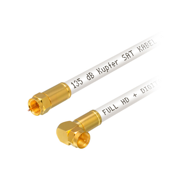 4m SAT connection cable 135dB 5 way shielded pure copper with compression plugs Normal and Angle WHITE