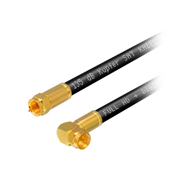 25 m SAT Kabel 135dB 5-Fach geschirmt Reines Kupfer mit Kompressionssteckern Normal und Winkel  SCHWARZ