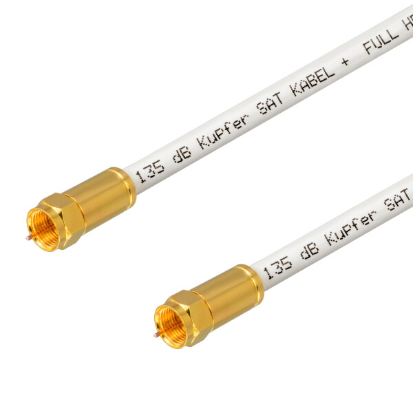 1 m SAT Anschluss Kabel 135dB 5-Fach geschirmt Reines Kupfer mit Kompressionssteckern vergoldet WEISS
