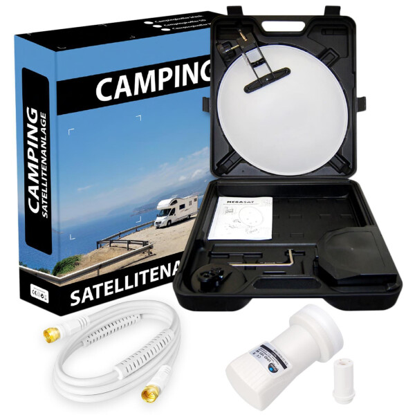 SET Sat Anlage Megasat für Camping im Koffer + Single LNB + Anschlusskabel weiß
