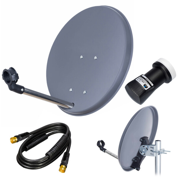 SET Satellitenschüssel 40cm Stahl anthrazit hb-digital + Single LNB schwarz + Anschlusskabel schwarz