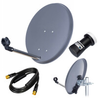 SET Satellitenschüssel 40cm Stahl anthrazit + Single LNB hb-digital UHD 101S + 5m Anschlusskabel schwarz