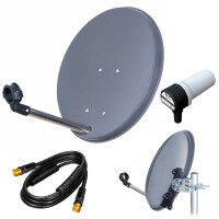 SET Satellite dish 40cm steel anthracite + Single LNB Best HQRF 101 + 20m connection cable black