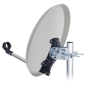SET Satellitenschüssel 40cm Stahl hellgrau hb-digital + Single LNB weiß + Anschlusskabel weiß