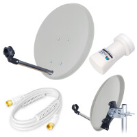 SET Satellite dish 40cm steel light grey hb-digital + Single LNB white + Connection cable white