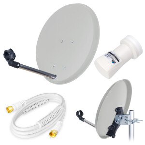 SET Satellitenschüssel 40cm Stahl hellgrau + Single LNB hb-digital UHD 101W weiß + 3,5m Anschlusskabel weiß