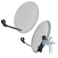 SET Satellitenschüssel 40cm Stahl hellgrau + Single LNB hb-digital UHD 101W weiß + 20m Anschlusskabel weiß
