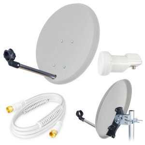 SET Satellite dish 40cm steel light grey + Single LNB Red Opticum LSP-02G white + 3,5m cable white