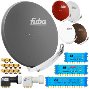 PremiumX Fuba Satelliten Anlage 85x85cm Alu Weiß DAA 850 W Multischalter 5/8 und Quattro LNB für 8 Teilnehmer 4K UHD 
