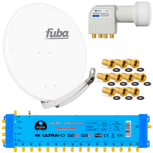 Satellite system SET Satellite dish Fuba DAA 850 85cm Aluminium pure white with Multiswitch MS 5/16 incl. LNB Quattro hb-digital UHD 414 W