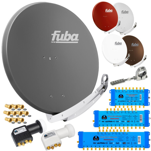 Sat Anlage SET Satellitenschüssel Fuba DAA 850 85cm Aluminium mit Multischalter MS 9 inkl. 2x LNB Quattro hb-digital UHD 414