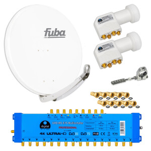 Satellite System SET Satellite dish Fuba DAA 850 85cm Aluminium white with Multiswitch MS 9/16 incl. 2x LNB Quattro hb-digital UHD 414 W