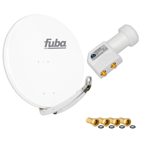 Sat Anlage SET Satellitenschüssel Fuba DAA 850 85cm Aluminium weiß mit LNB Twin hb-digital UHD 202 W