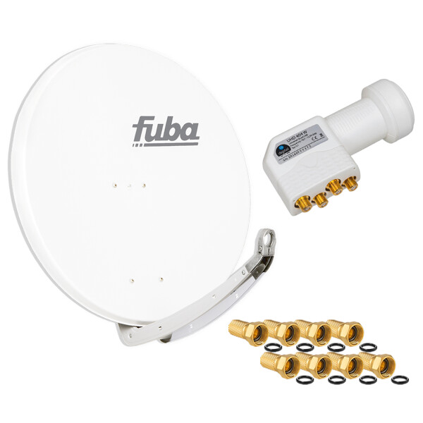 Sat Anlage SET Satellitenschüssel Fuba DAA 850 85cm Aluminium weiß mit LNB Quad hb-digital UHD 404 W