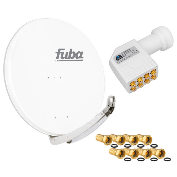 Satellite System SET Satellite dish Fuba DAA 850 85cm Aluminium pure white with LNB Octo hb-digital UHD 808 W
