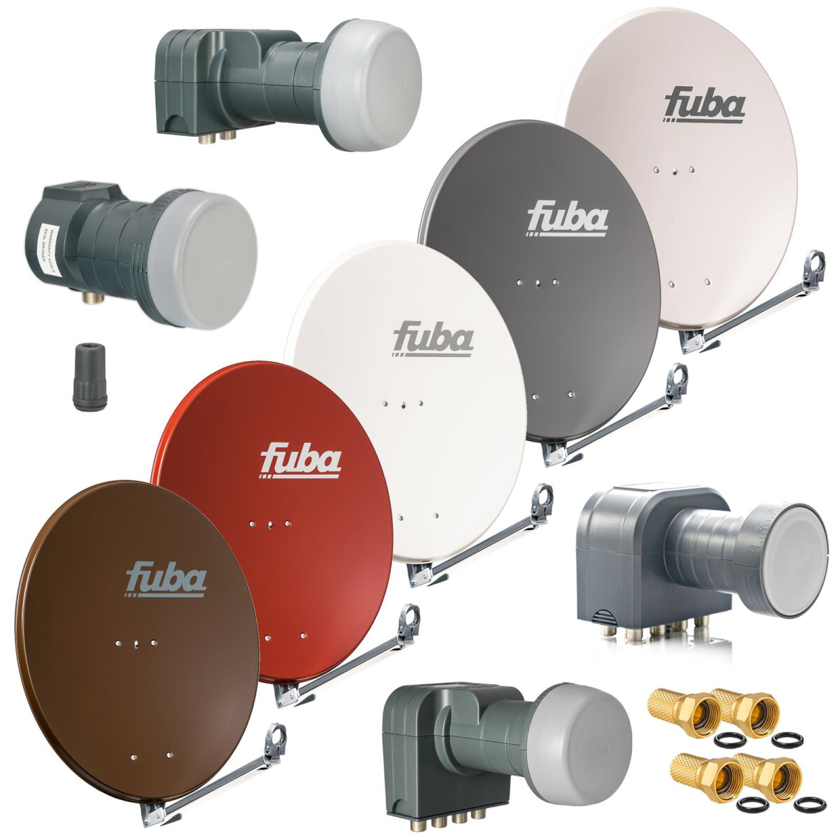 Kit Antenna Satellitare Professionale Fuba DAL 800 80 Cm + Multiswitch 9/12 Per 2 Satelliti E 12 Utenti + 2 LNB Quattro UHD