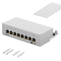 Patch panel / patch field 8-port CAT.6 hb-digital for network cable LAN laying cable, STP LIGHT GREY