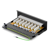 Patchpanel / Patchfield 8-Port CAT.6 hb-digital for Network Cable LAN Laying Cable, STP BLACK