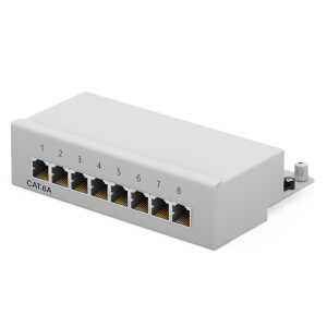 Patchpanel / Patchfeld 8-Port CAT.6a hb-digital für Netzwerkkabel LAN Verlegekabel, STP HELLGRAU