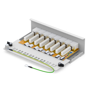 Patch panel / patch field 8-port CAT.6a hb-digital for network cable LAN laying cable, STP LIGHT GREY