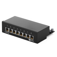 Patch panel / patch field 8-port CAT.6a hb-digital for network cable LAN laying cable, STP BLACK