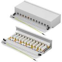 Patch panel / patch field 12-port CAT.6 hb-digital for network cable LAN laying cable, STP LIGHT GREY