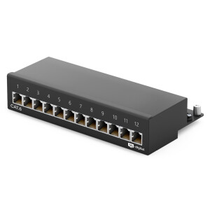 Patchpanel / Patchfeld 12-Port CAT.6 hb-digital für Netzwerkkabel LAN Verlegekabel, STP SCHWARZ
