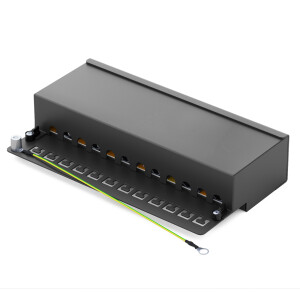 Patch panel / patch field 12-port CAT.6 hb-digital for network cable LAN laying cable, STP BLACK