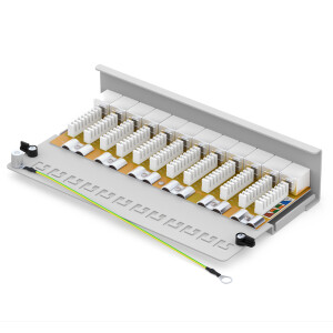 Patch panel / patch field 12-port CAT.6a hb-digital for network cable LAN laying cable, STP LIGHT GREY