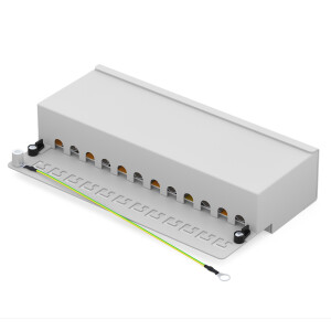 Patch panel / patch field 12-port CAT.6a hb-digital for network cable LAN laying cable, STP LIGHT GREY