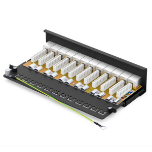 Patch panel / patch field 12-port CAT.6a hb-digital for network cable LAN laying cable, STP BLACK