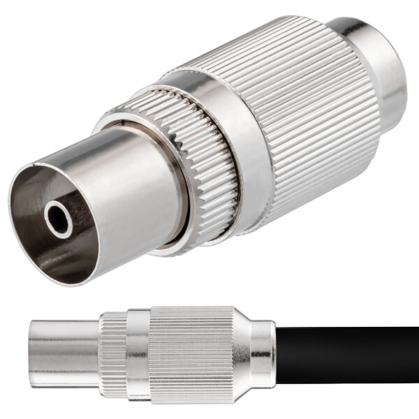 IEC female coupler for coaxial cable Ø 6.8 - 7.2 mm screw connection, metal housing