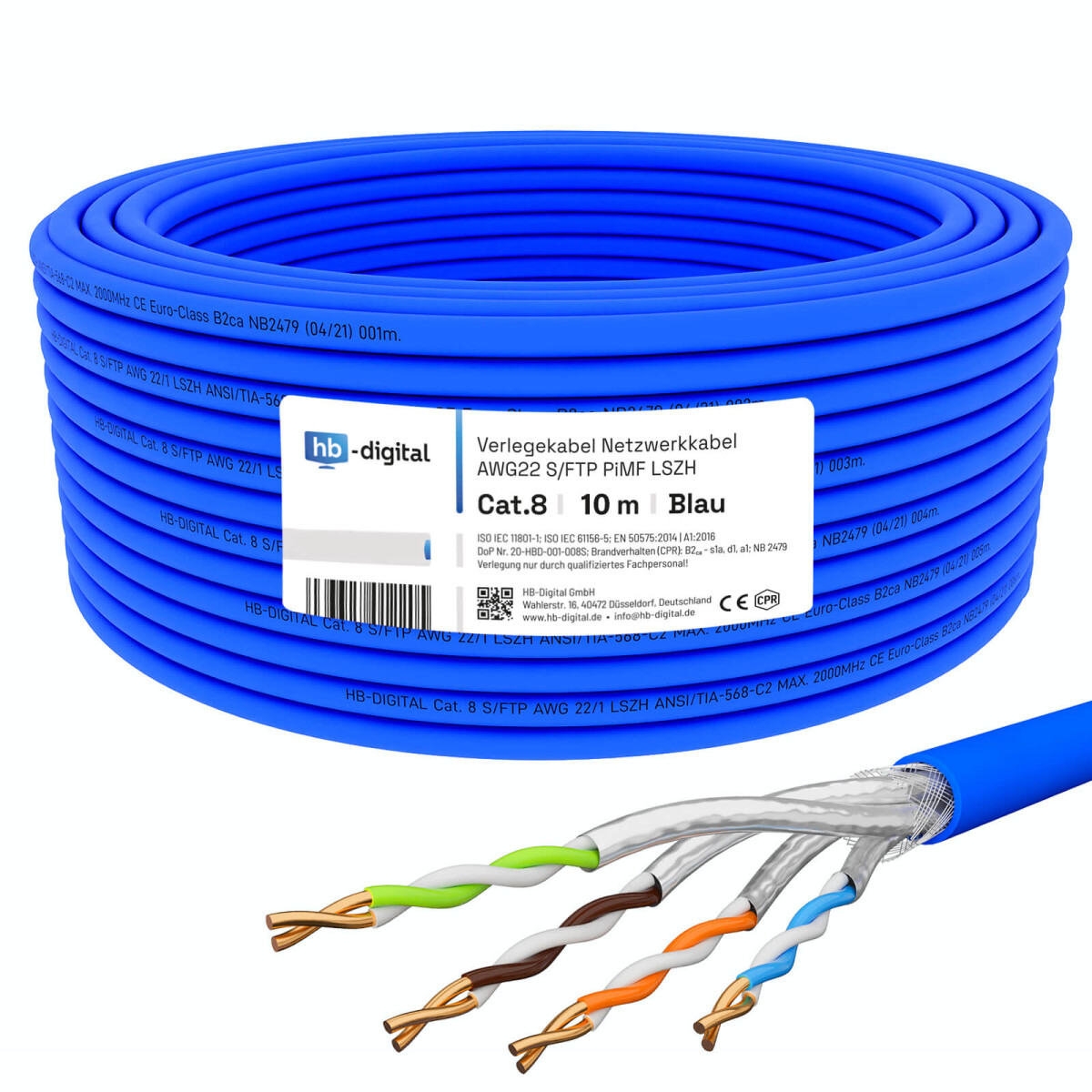 10m Network Cable CAT 8 Installation Cable blue by , 12,90 €
