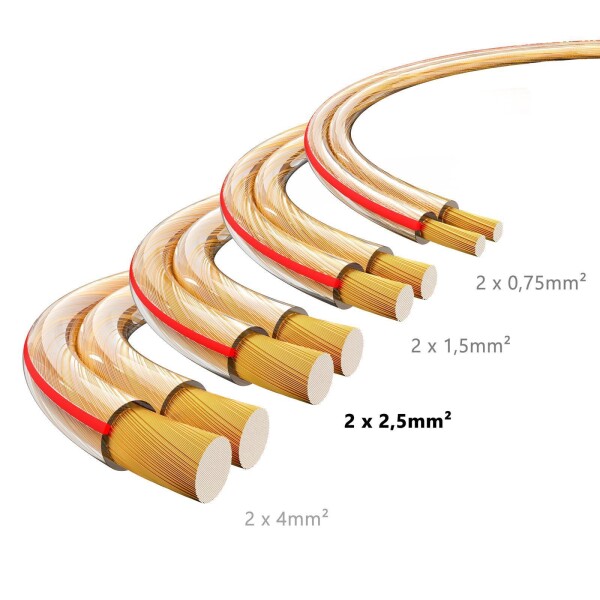 Câble Haut-parleur CCA 50 M – Section 2 X 2,5 Mm² – Isolant PVC Transparent, Marquage Polarité Rouge – Pour Installation Audio Hi-Fi