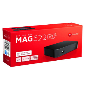 B-Ware MAG 522w3 (V.2) IPTV Set Top Box mit 4K und HEVC H 265 Unterstützung Linux WLAN integriert