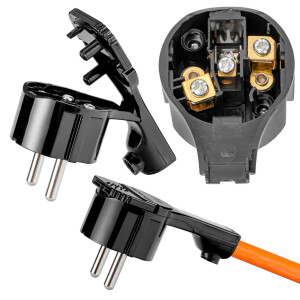 Schutzkontaktstecker für NYM Kabel flaches Winkelstecker schwarz