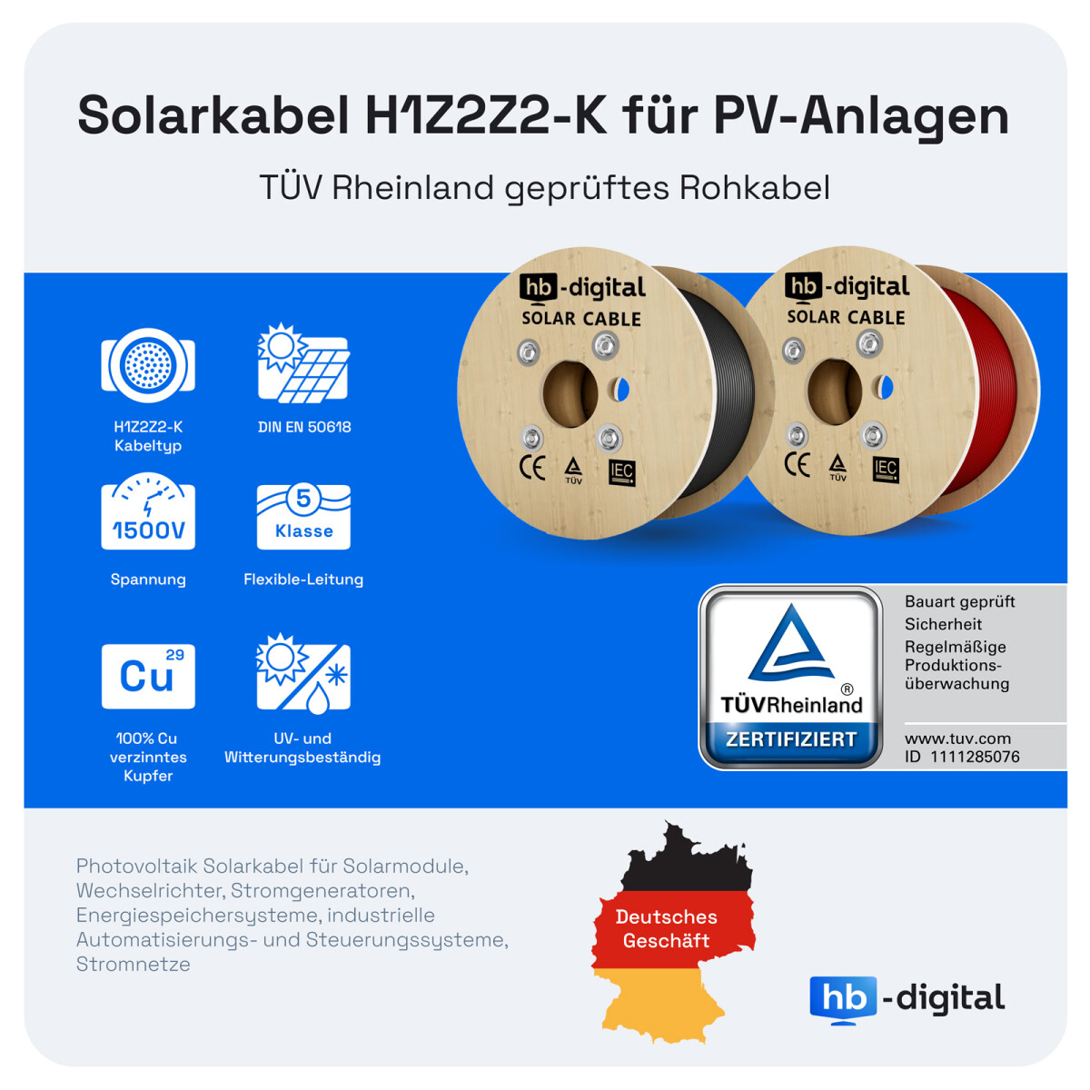 Solarkabel Photovoltaik 1x6 Mm² – Schwarz, 25 M Länge, Halogenfrei, UV-beständig – EN 50618 Konform Für Solaranlagen